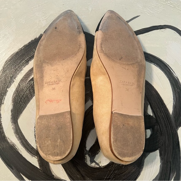 •ZARA• beige and black faux suede pointed cap toe SIZE 36• US 6 - Picture 9 of 13